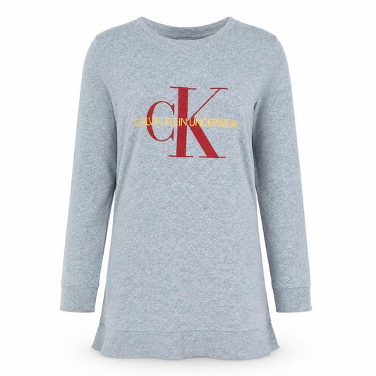 Front view of Calvin Klein Men Grey Long Sleeve Crew Neck Cotton Top S