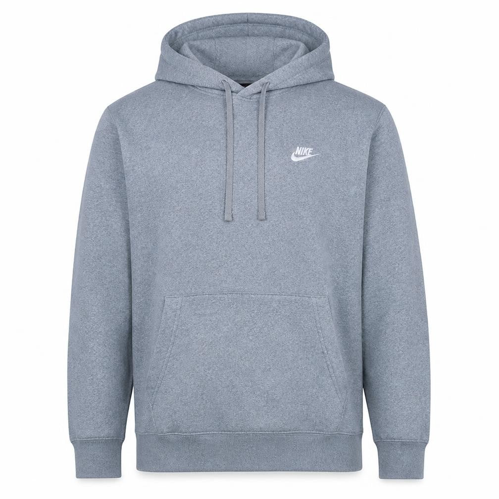 Front view of Nike Men's Grey Pullover Hoodie L Regular Fit Fleece Sweatshirt