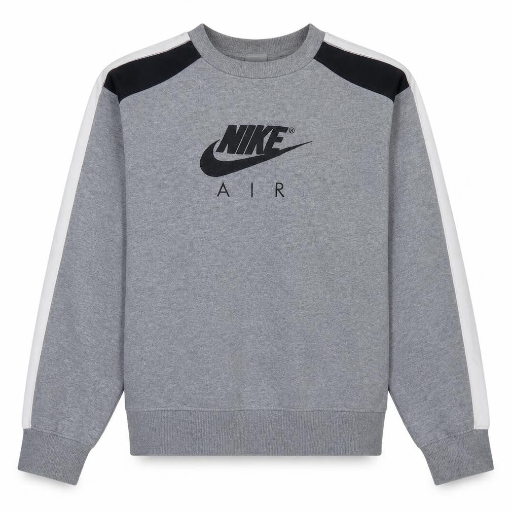 Front view of Nike Air Men's Grey Crew Neck Pullover Sweatshirt, size M