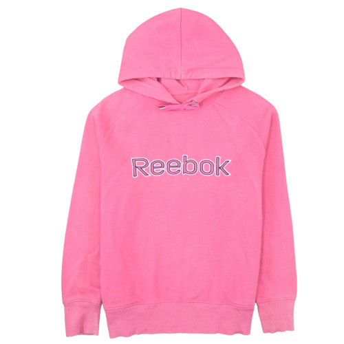 Reebok Womens Pink Pullover Hoodie L Cotton Blend Logo Sweatshirt