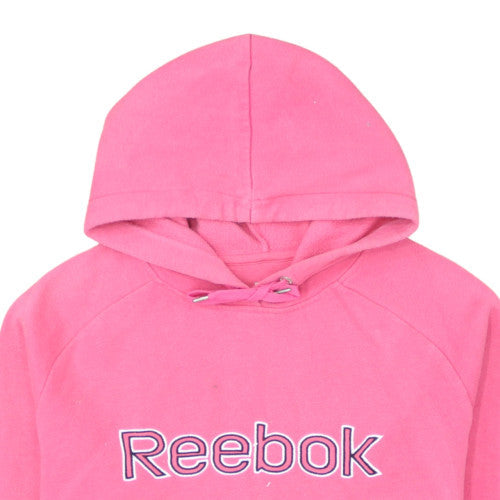 Reebok Womens Pink Pullover Hoodie L Cotton Blend Logo Sweatshirt