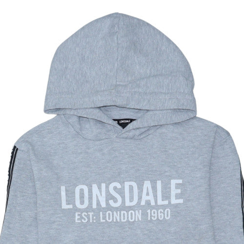 Lonsdale Boys Grey Pullover Hoodie Size 14 Logo Print Casual Sweatshirt