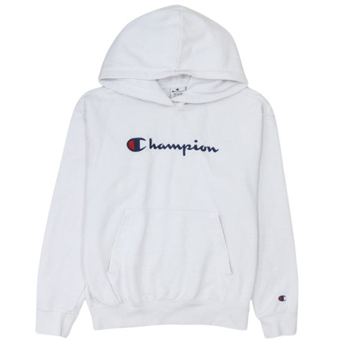 Champion Men's White Medium Pullover Hoodie Graphic Logo Fleece