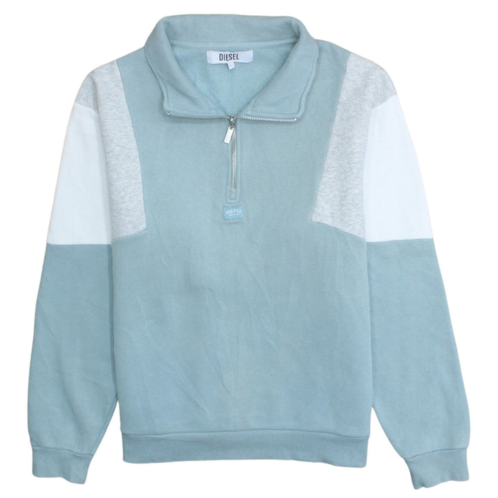 Diesel Men's Blue Colour Block Quarter Zip Sweatshirt L