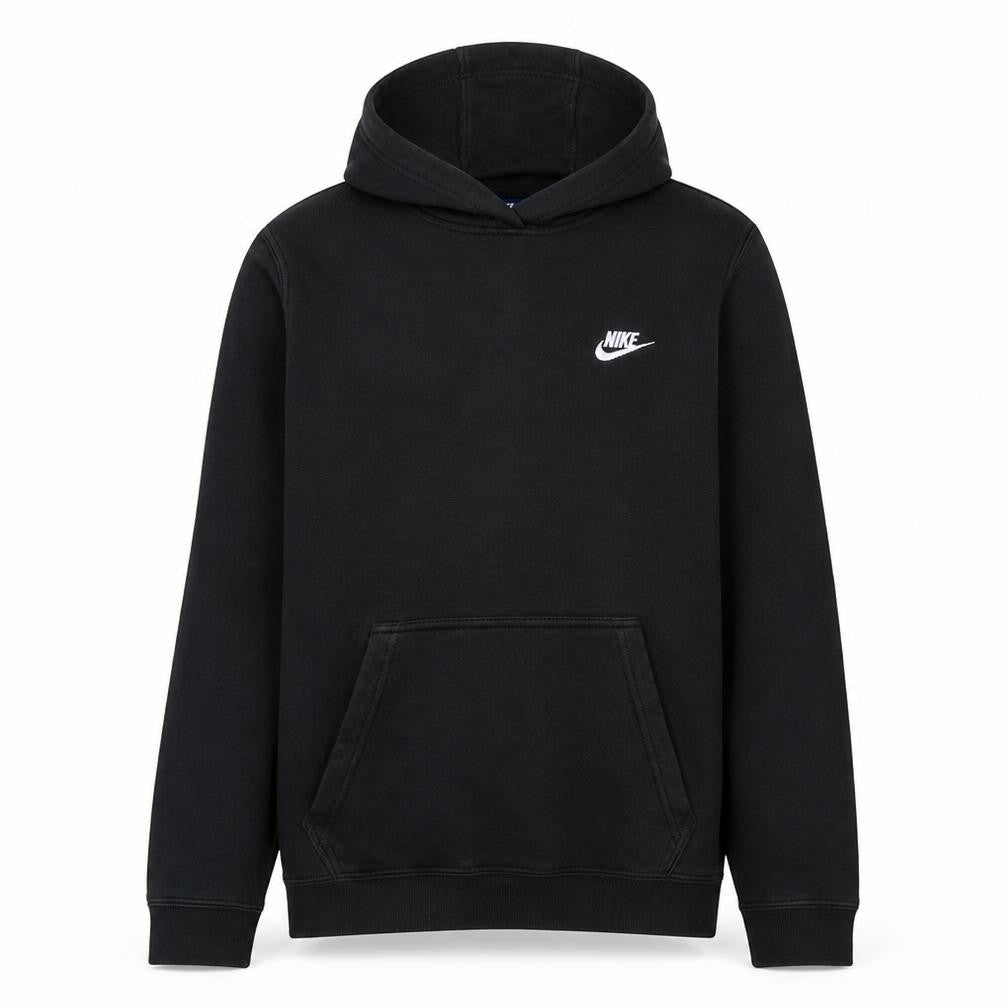 Front view of Nike Men's Black Pullover Hoodie M Logo Fleece Sweatshirt