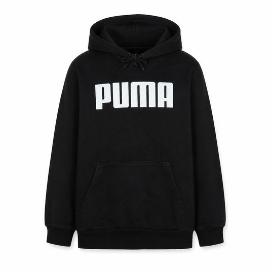 Front view of Puma Men's Black Pullover Hoodie M Sports Logo Fleece Sweatshirt
