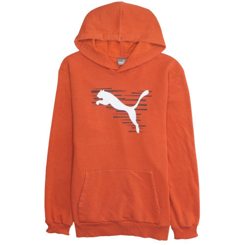 Puma Men's Orange Pullover Hoodie L Graphic Logo Sportswear