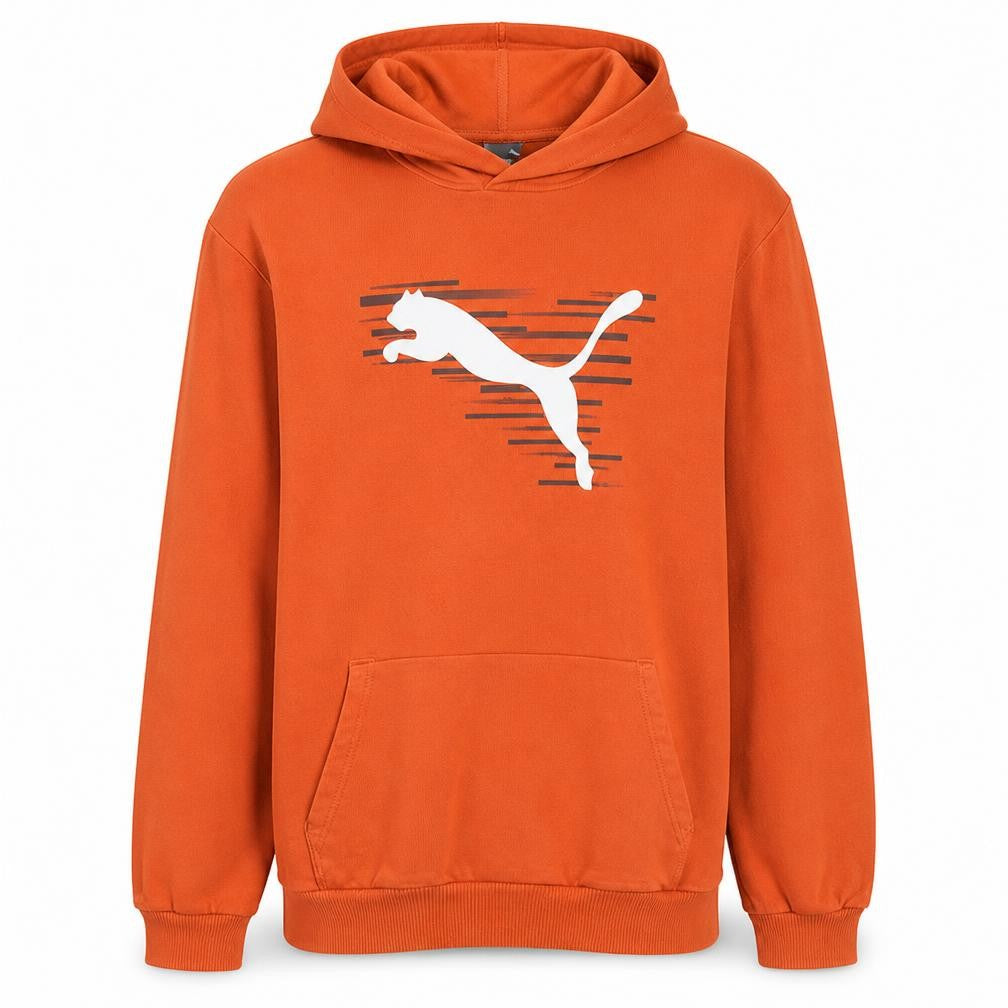 Puma Men's Orange Pullover Hoodie L Graphic Logo Sportswear
