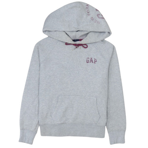 GAP Women Grey Pullover Hoodie Medium Logo Drawstring Casual Sweatshirt