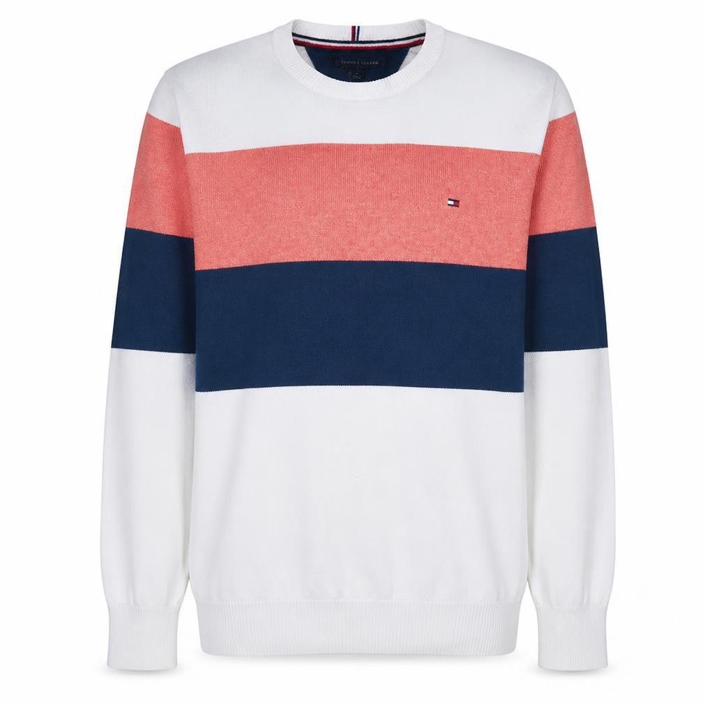 Front view of Tommy Hilfiger Men's Multicoloured Cotton Crew Neck Striped Jumper M