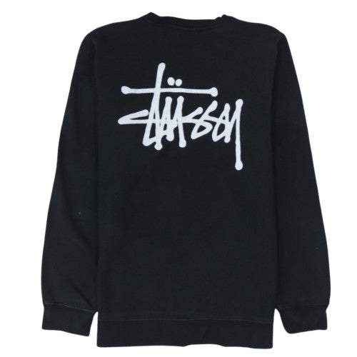 Stussy Mens Black Regular Fit Crew Neck Logo Sweatshirt M