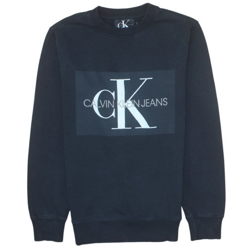 Calvin Klein Jeans Men's Black Small Pullover Sweatshirt Logo Crew Neck