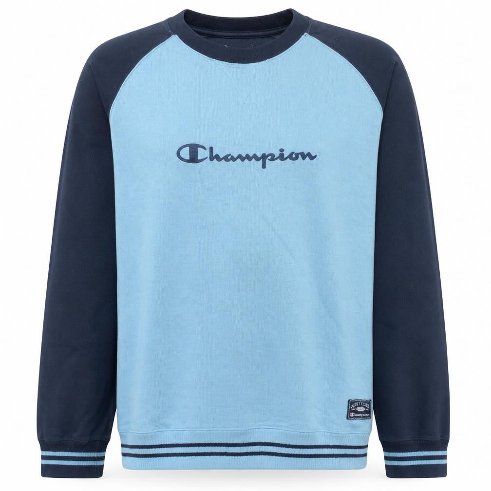Front view of Champion Men's Blue XL Crew Neck Pullover Sweatshirt
