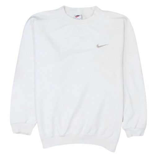 Nike Men's White Embroidered Logo Crew Neck Fleece Sweatshirt M