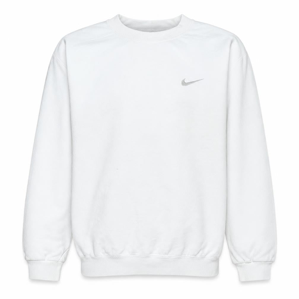 Nike Men's White Embroidered Logo Crew Neck Fleece Sweatshirt M