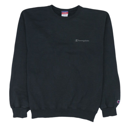 Champion Men Black Crew Neck Pullover Sweatshirt L Regular Fit