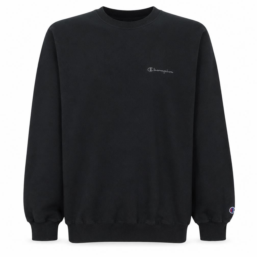 Front view of Champion Men Black Crew Neck Pullover Sweatshirt L Regular Fit