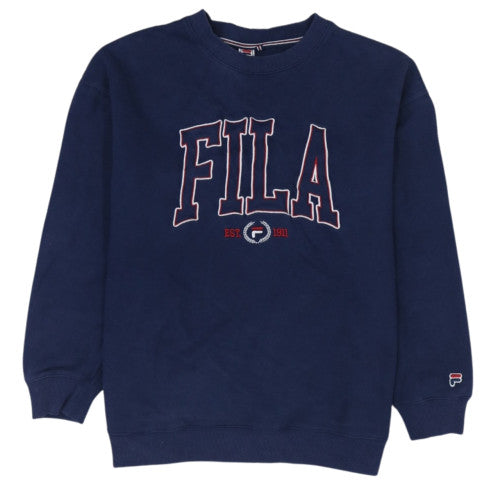 FILA Mens Blue Large Pullover Fleece Sweatshirt Logo Crew Neck