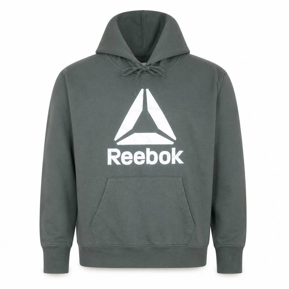 Front view of Reebok Men's Green Pullover Hoodie, size L, Graphic Sportswear