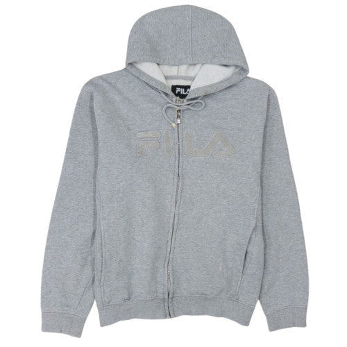 Fila Mens Grey Full Zip Hoodie L Logo Sports Cotton Blend Sweatshirt