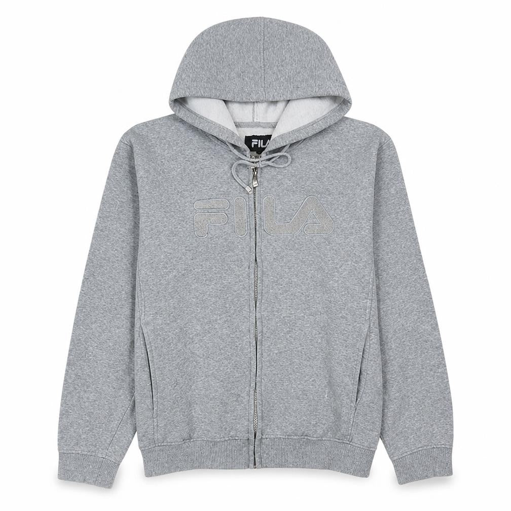 Fila Mens Grey Full Zip Hoodie L Logo Sports Cotton Blend Sweatshirt