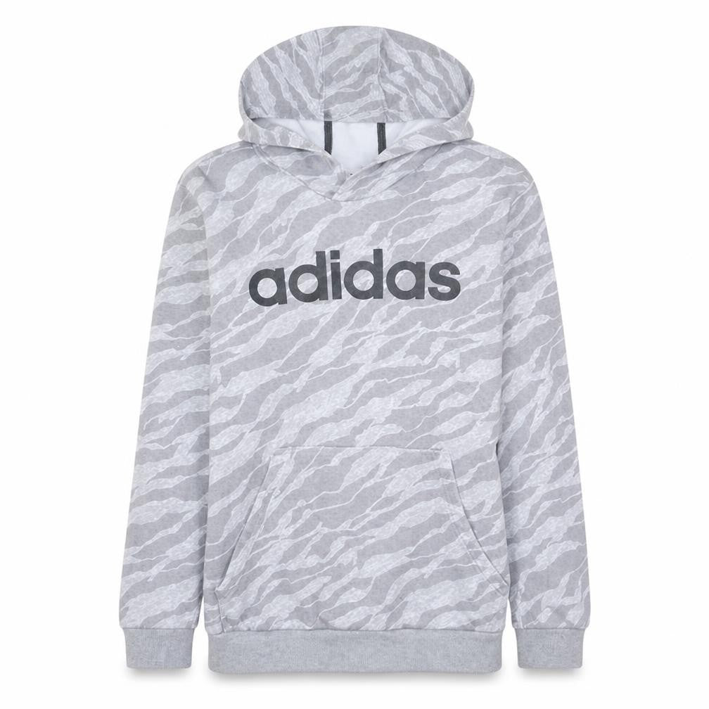Front view of adidas Men's Grey Animal Print Pullover Hoodie XL Regular Fit