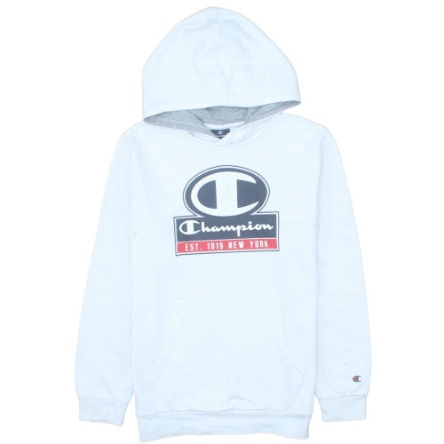 Champion Mens White Pullover Hoodie XL Graphic Print Cotton Blend