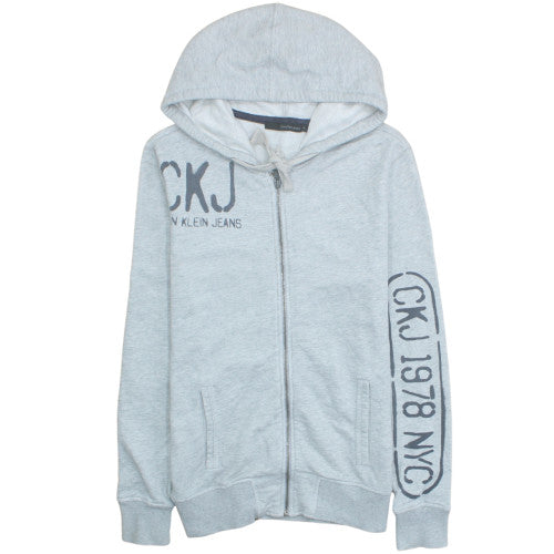 Calvin Klein Jeans Men's Grey Full Zip Hoodie Size M Logo Jersey