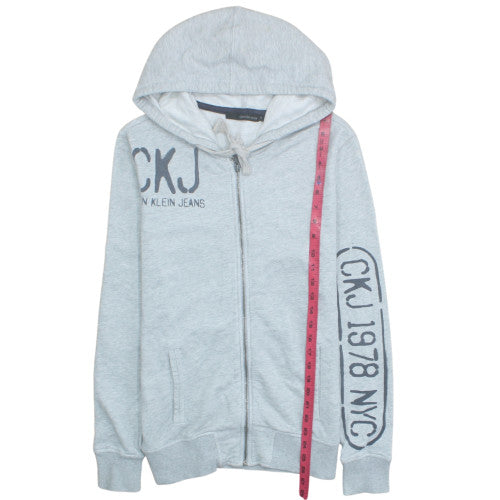 Calvin Klein Jeans Men's Grey Full Zip Hoodie Size M Logo Jersey