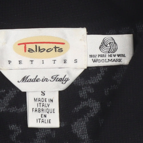 Talbots Petites Women Black Grey Cardigan Small 100% Merino Wool Made in Italy