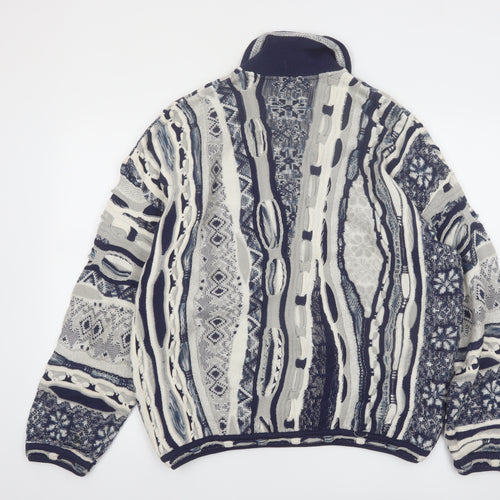Tundra Men's Blue Geometric Collared Cotton Henley Jumper L