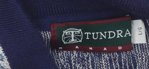 Tundra Men's Blue Geometric Collared Cotton Henley Jumper L