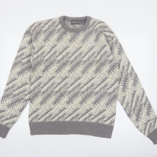 J.T. Beckett Men's Grey Wool Blend Geometric Pullover Jumper L