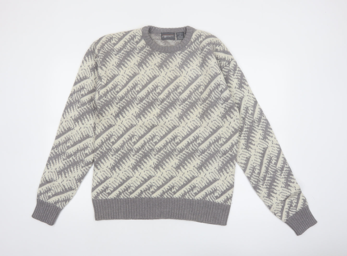J.T. Beckett Men's Grey Wool Blend Geometric Pullover Jumper L