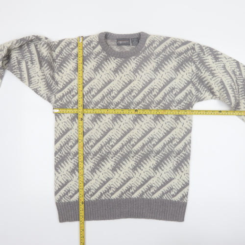 J.T. Beckett Men's Grey Wool Blend Geometric Pullover Jumper L