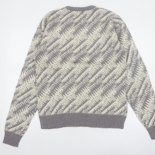 J.T. Beckett Men's Grey Wool Blend Geometric Pullover Jumper L