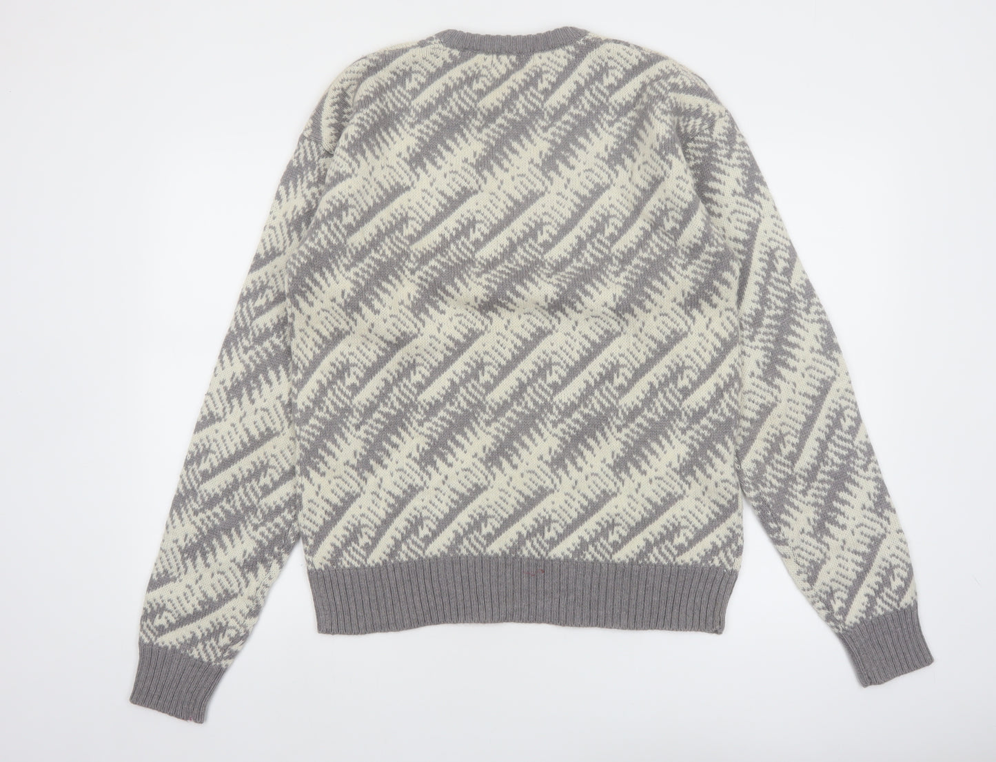 J.T. Beckett Men's Grey Wool Blend Geometric Pullover Jumper L