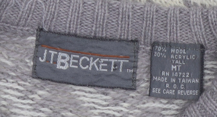 J.T. Beckett Men's Grey Wool Blend Geometric Pullover Jumper L