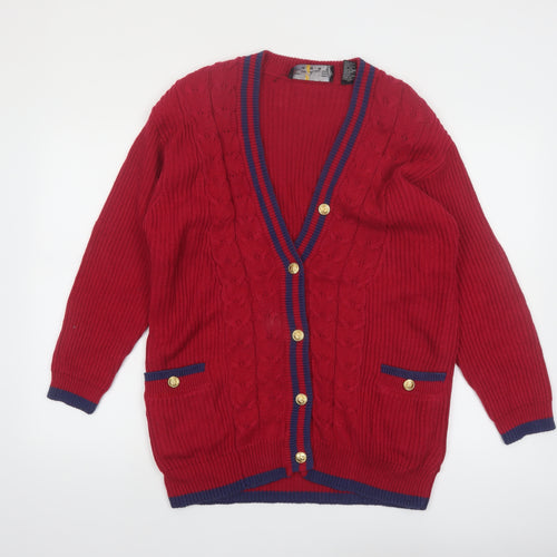 Chaus Sport Women's Red Cable-Knit Cardigan M V-Neck Button Front