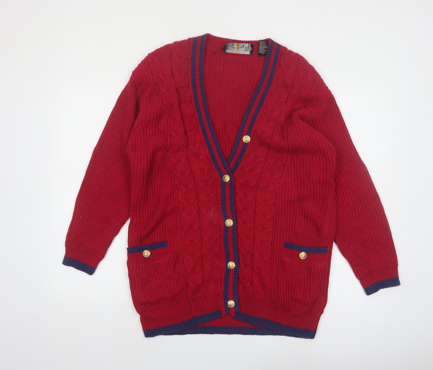 Chaus Sport Women's Red Cable-Knit Cardigan M V-Neck Button Front