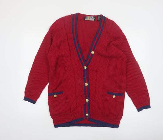 Chaus Sport Women's Red Cable-Knit Cardigan M V-Neck Button Front