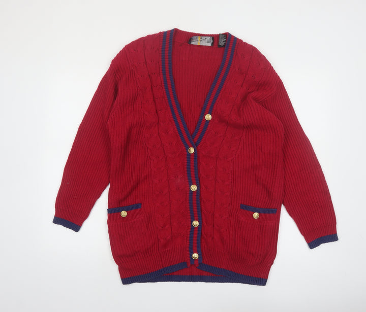 Chaus Sport Women's Red Cable-Knit Cardigan M V-Neck Button Front
