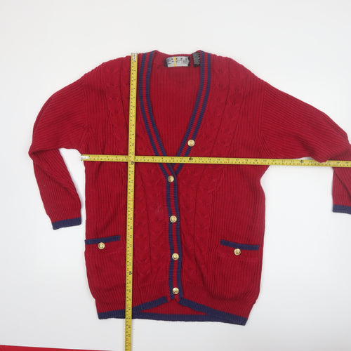 Chaus Sport Women's Red Cable-Knit Cardigan M V-Neck Button Front