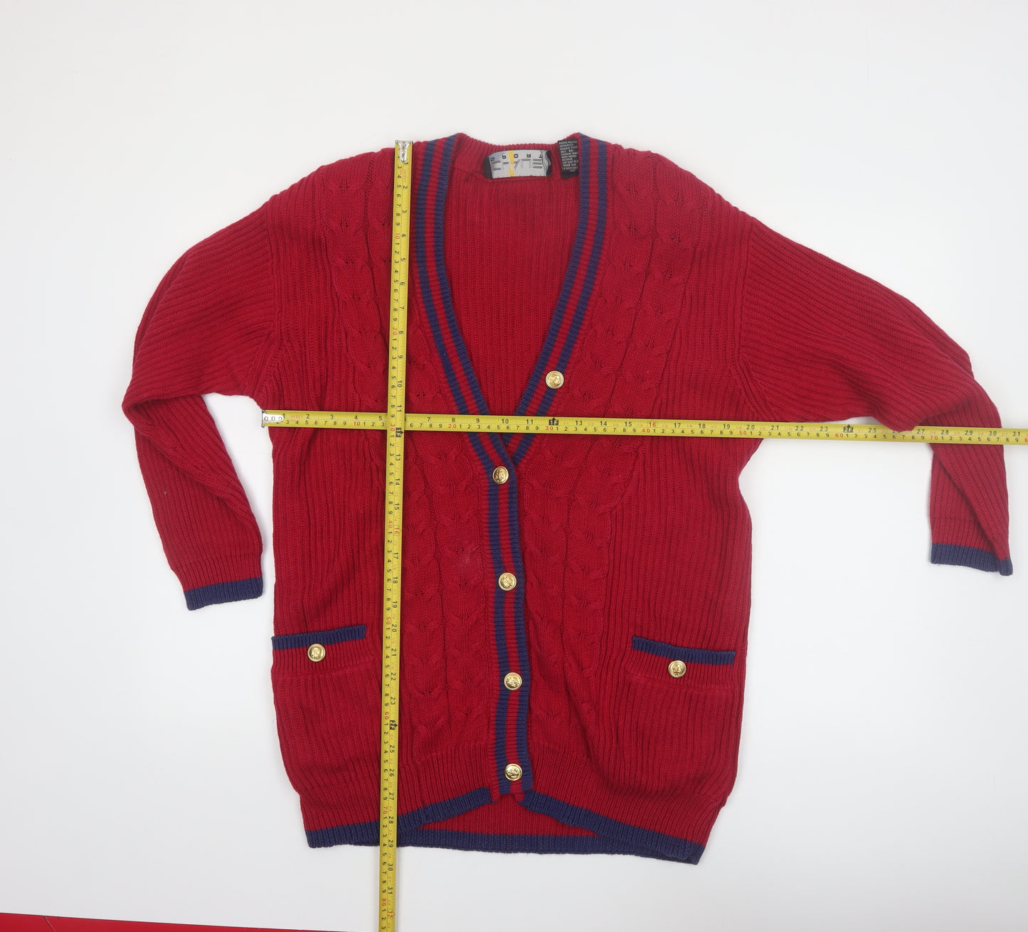Chaus Sport Women's Red Cable-Knit Cardigan M V-Neck Button Front