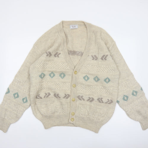 Ferrante Men's Beige Wool Alpaca Cable-Knit Cardigan XL