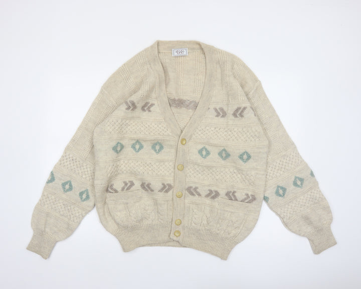 Ferrante Men's Beige Wool Alpaca Cable-Knit Cardigan XL