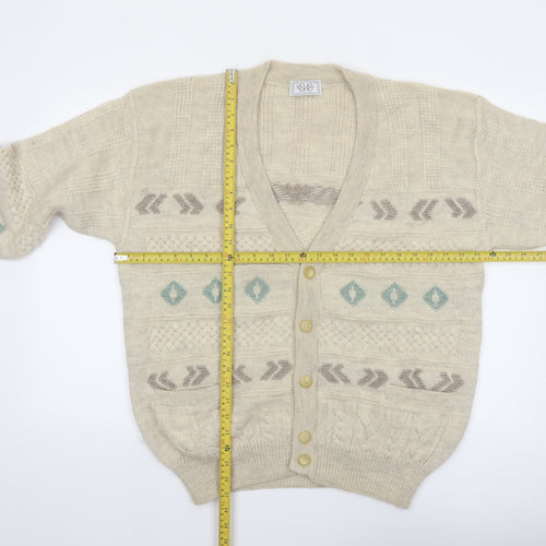 Ferrante Men's Beige Wool Alpaca Cable-Knit Cardigan XL