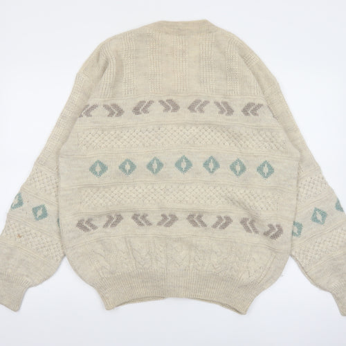 Ferrante Men's Beige Wool Alpaca Cable-Knit Cardigan XL