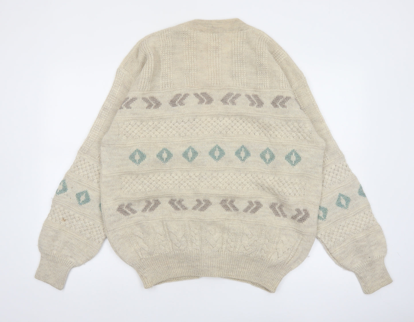 Ferrante Men's Beige Wool Alpaca Cable-Knit Cardigan XL