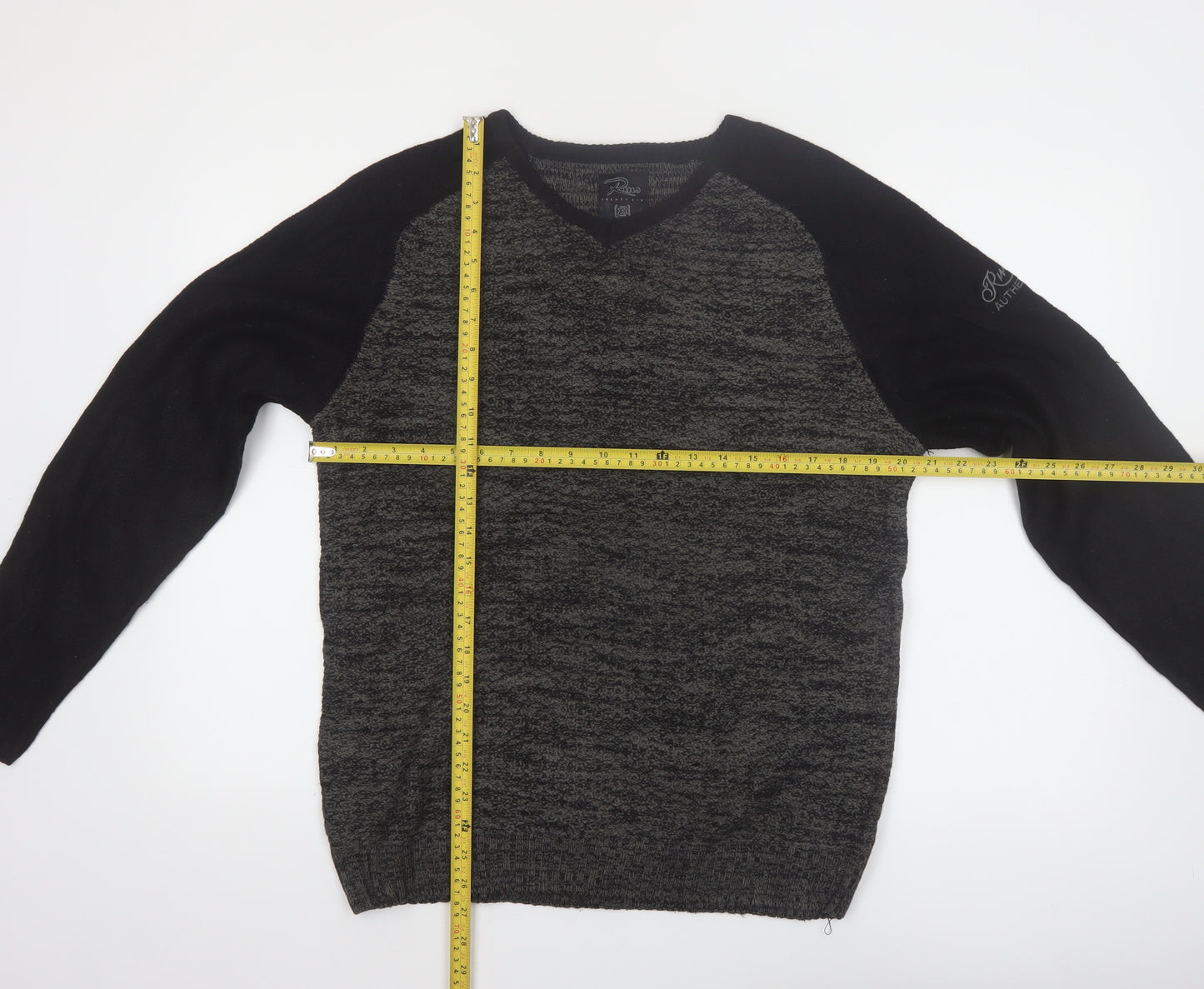RMS Twenty Six Men's Black Grey V-Neck Pullover Jumper Size L